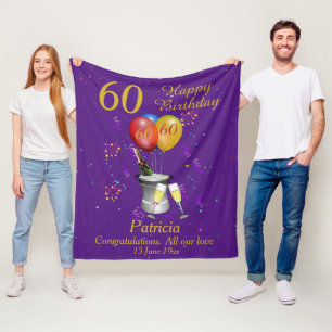 60th Birthday Celebration Purple Fleece Blanket