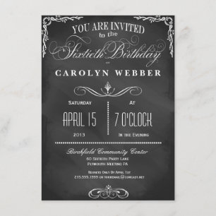 60th Birthday Chalkboard Typography Party Invite
