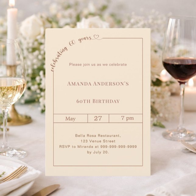60th birthday champagne gold simple modern invitation (Creator Uploaded)