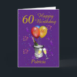60th Birthday Champagne Purple Gold Card<br><div class="desc">A stylish Happy birthday 60th age card. This card features a champagne bucket glasses and balloons and confetti all on a purple background with gold coloured text. a lovely card to give to family and friends to congratulate them on their special birthday. Can be customise for any age and title...</div>