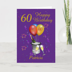 60th Birthday Champagne Purple Gold Card