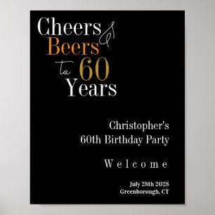 60th Birthday Cheers and Beers Party Welcome Poster