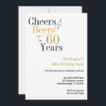 60th Birthday Cheers Beers Minimal Party Invitation<br><div class="desc">This is a cool and modern, personalised 60th birthday party design. It is a simple, minimal design, in classic black and white with pops of gold, and orange typography. Perfect for a cool and fun, 60th birthday party. It has "Cheers and Beers to 60 Years" and space you to add...</div>
