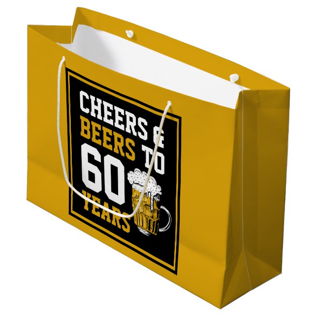 60th Birthday Cheers & Beers to 60 Years Large Gift Bag (Front Angled)