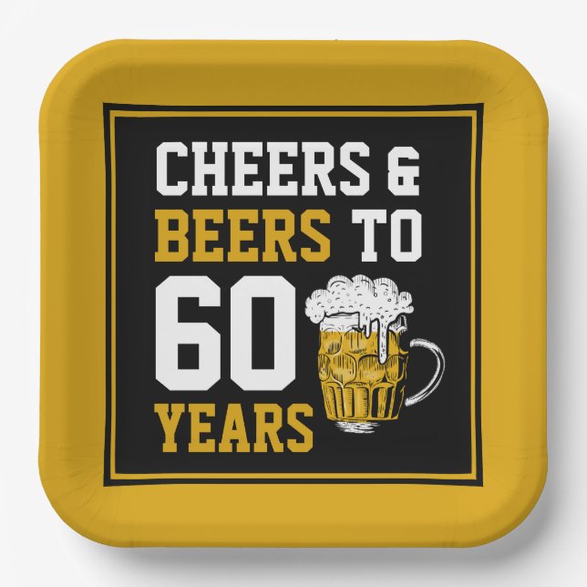 60th Birthday Cheers & Beers to 60 Years  Paper Plate (Front)
