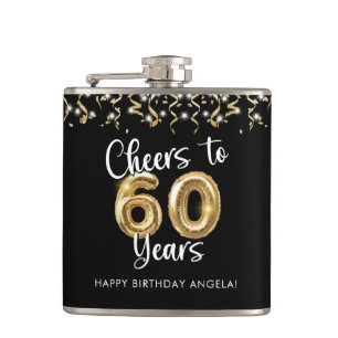 60th Birthday Cheers to 60 Years Black Gold Hip Flask