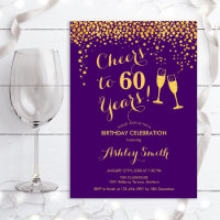 60th Birthday - Cheers To 60 Years Gold Purple