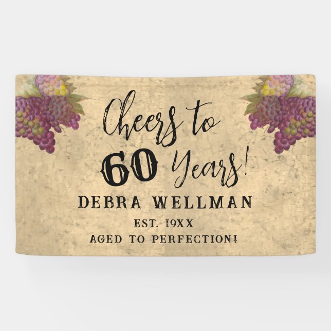 60th Birthday Cheers to 60 Years Vineyard Birthday Banner (Horizontal)