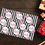 60th birthday chic pink roses black white stripes tissue paper<br><div class="desc">Classic slim black and white vertical stripes as background. With girly, feminine and romantic pink roses as decoration. Perfect for an elegant 60th birthday party for her. White and black frames with templates for name and age. Age number 60 in pink, name and date in black. The name is written...</div>