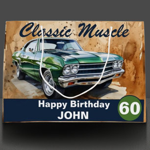60th Birthday, Classic Muscle Car Large Gift Bag