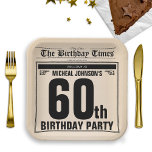 60th Birthday Classic Vintage Old Newspaper Custom Paper Plate<br><div class="desc">60th Birthday Classic Vintage Old Newspaper Custom Paper Plates. Celebrate in style with our Old Newspaper Vintage Party Theme. Featuring a front-page newsprint tabloid design, this invitation adds a touch of nostalgia to milestone birthdays. With humourous headlines and the option to include a custom photo, it guarantees a fun and...</div>