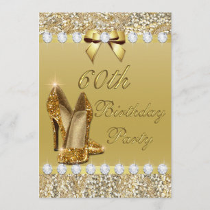 60th Birthday Classy Gold Heels Sequins Diamonds Invitation