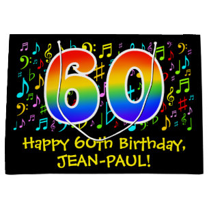 60th Birthday - Colorful Music Symbols, Rainbow 60 Large Gift Bag
