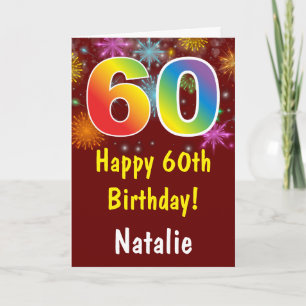 60th Birthday Colorful Rainbow Fireworks Red Card