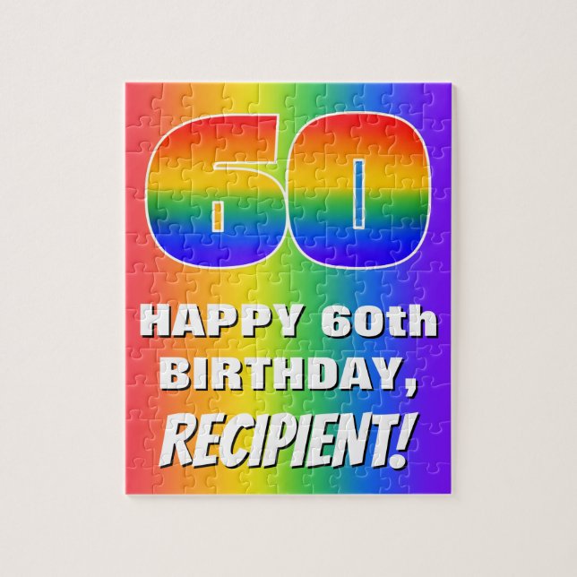 60th Birthday: Colourful, Fun Rainbow Pattern # 60 Jigsaw Puzzle (Vertical)