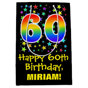 60th Birthday: Colourful Stars Pattern & Rainbow 6 Medium Gift Bag