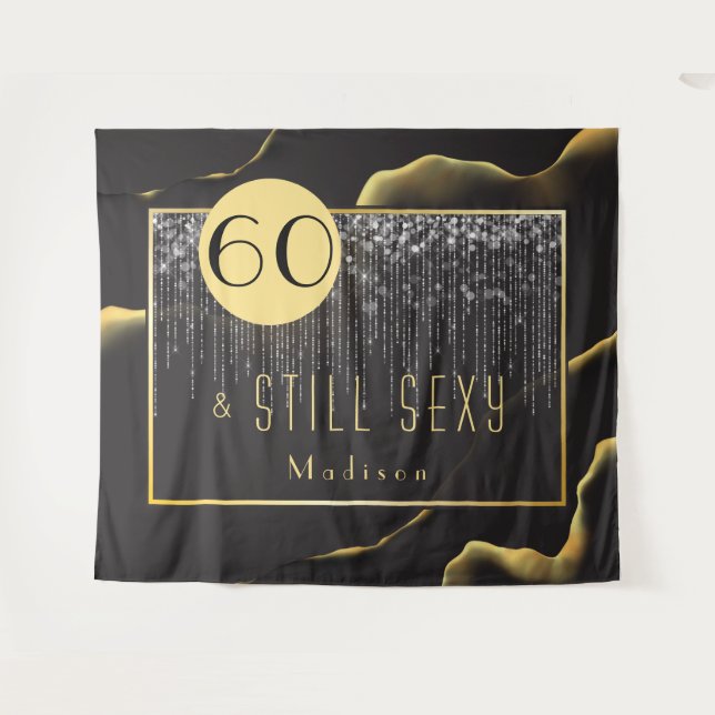 60th Birthday Cool Inky Fab Black Tapestry  (Front (Horizontal))
