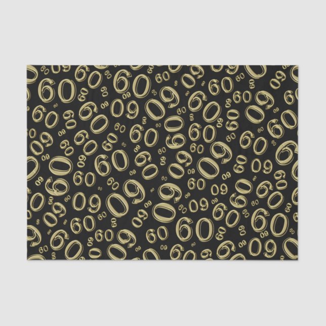 60th Birthday Cool Number Pattern Gold/Black Tissue Paper (Front)