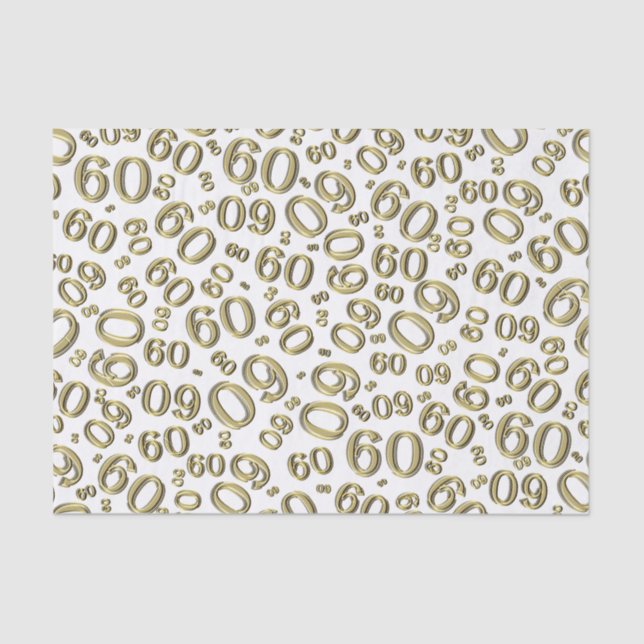 60th Birthday Cool Number Pattern Gold/White Tissue Paper (Front)