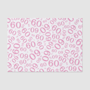 60th Birthday Cool Number Pattern Pink/White Tissue Paper