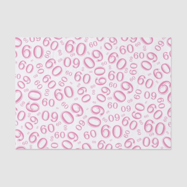 60th Birthday Cool Number Pattern Pink/White Tissue Paper (Front)