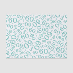 60th Birthday Cool Number Pattern Teal /White Tissue Paper
