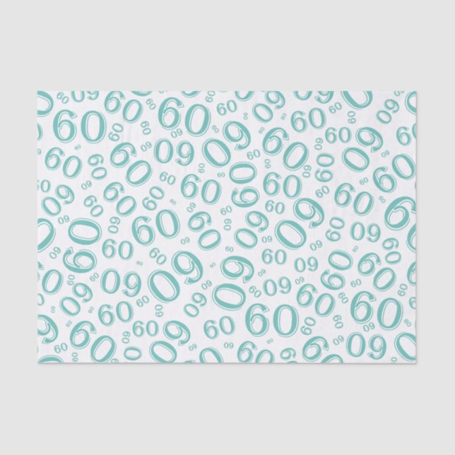 60th Birthday Cool Number Pattern Teal /White Tissue Paper (Front)