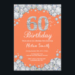 60th Birthday Coral and Silver Diamond Invitation<br><div class="desc">60th Birthday Invitation. Coral and Silver Rhinestone Diamond. Elegant Birthday Bash invite. Adult Birthday. Women Birthday. Men Birthday. For further customisation,  please click the "Customise it" button and use our design tool to modify this template.</div>