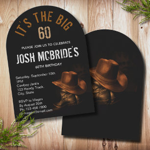 60th Birthday Cowboy Hat Boots Masculine Invitation