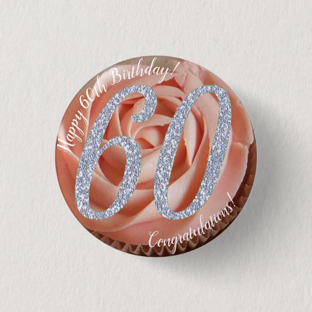 60th Birthday Cupcake 3 Cm Round Badge (Front)