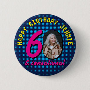 60th Birthday Custom Photo Retro Personalised 6 Cm Round Badge
