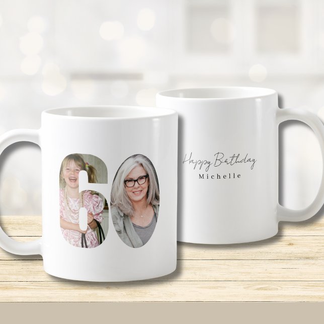 60th Birthday Custom Two Photo  Coffee Mug (Creator Uploaded)