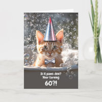 60th Birthday Cute and Funny Kitten in Bubble Bath