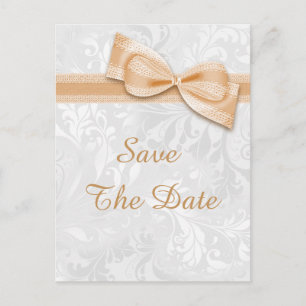 60th Birthday Damask and Faux Bow Save The Date Announcement Postcard