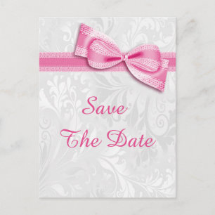 60th Birthday Damask and Faux Bow Save The Date Announcement Postcard