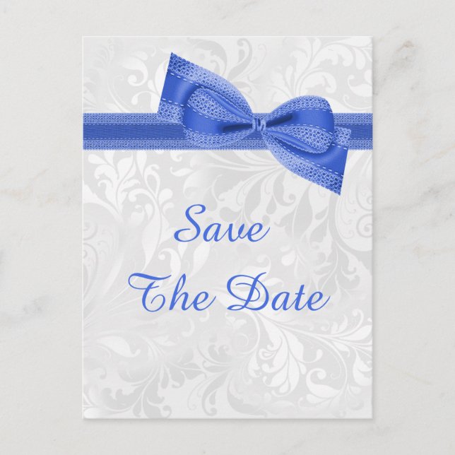 60th Birthday Damask and Faux Bow Save The Date Announcement Postcard (Front)
