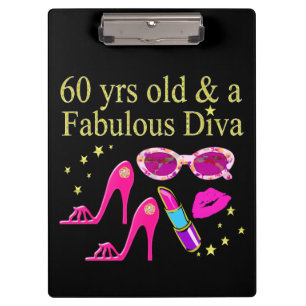 60TH BIRTHDAY DAZZLING DIVA DESIGN CLIPBOARD