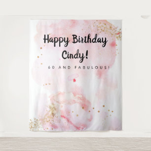 60Th Birthday Decor, Pink And Gold Backdrop Tapestry