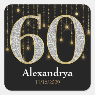 60th Birthday Diamonds Gold Favor Tags Stickers