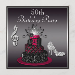 60th Birthday Disco Diva Cake and Heels Hot Pink Invitation