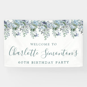 60th Birthday Dusty Blue Floral Welcome Banner