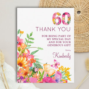 60th Birthday Elegant Floral Birthday Thanks Postcard