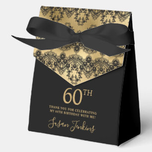 60th Birthday Elegant Gold Black Lace Thank You Favour Box