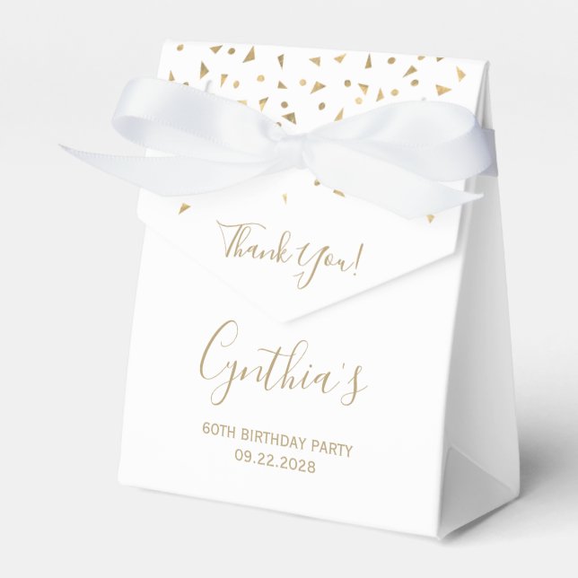 60th Birthday Elegant Gold Confetti White Favour Box (Front Side)