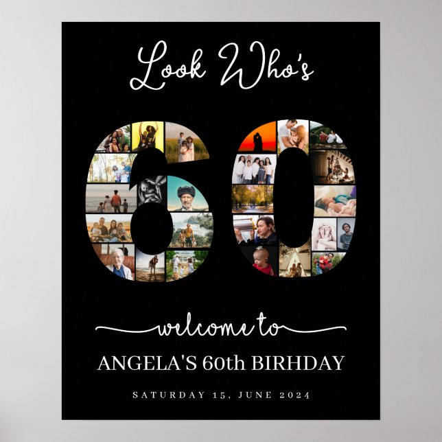 60th birthday elegant Photo Collage party sign (Front)