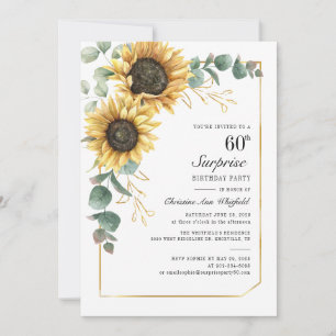 60th Birthday Eucalyptus Greenery Floral Sunflower Invitation