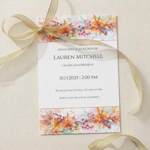 60th Birthday Fall Leaves and Gold Celebration Invitation