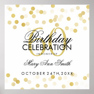 60th Birthday Faux Gold Foil Glitter Lights Poster