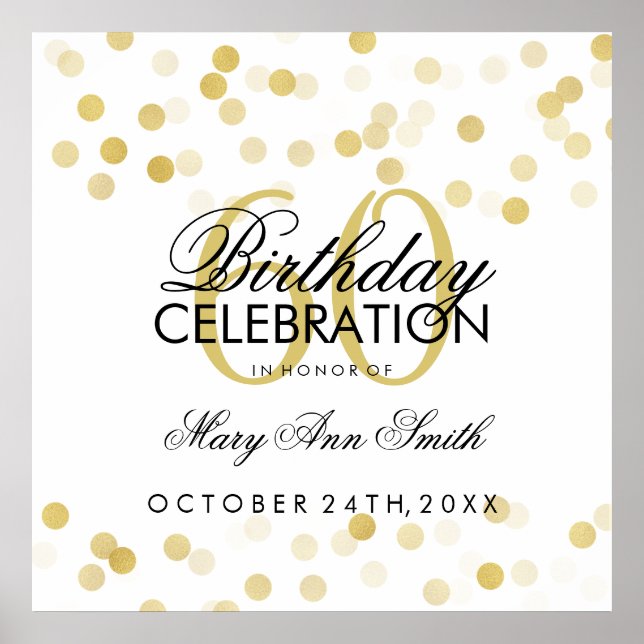 60th Birthday Faux Gold Foil Glitter Lights Poster (Front)