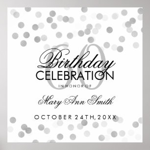 60th Birthday Faux Silver Foil Glitter Lights Poster